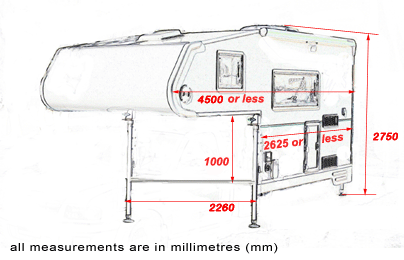 Sketch of camper with dimensions