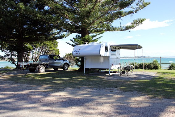 Ozcape Slide-On Motorhome, campsite on the sea