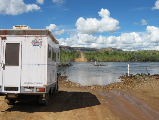 Ozcape Campers Slide-On Optima cooling down before the water crossing