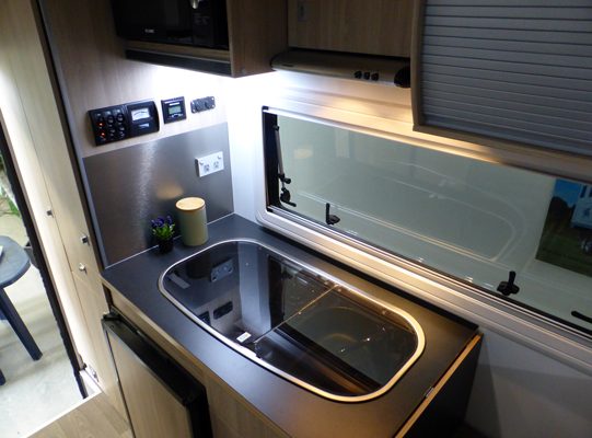 Ozcape Slide-On camper Woondabaa benchtop with glass lid over cooker and sink