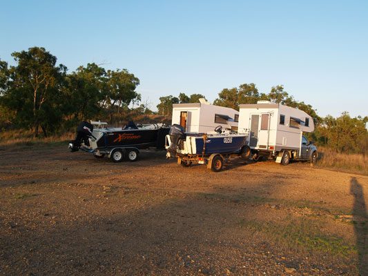 Two Ozcape Activa with boats on fishing trip