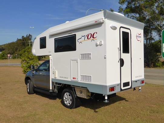 Ozcape Campers Slide-On motorhome Optima on Ford ranger SuperCab, rear view