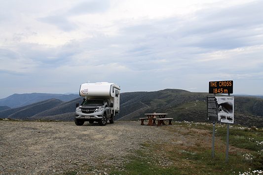 Ozcape Campers Slide-On motorhome Woondabaa on top of THE CROSS at 1845m altitude